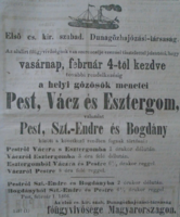 D203370 Danube steam shipping company schedule - Pest Vác Esztergom - Szentendre - from a newspaper from 1866