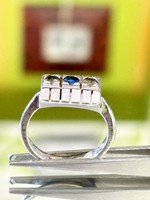 Antique silver ring, embellished with sapphire and zirconia stones