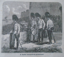 D203367 grenadiers of the Buda Crown Guard (Buda, Budapest) original woodcut from an 1866 newspaper