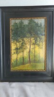 Szepesi Kuszka Jenő Tájkép 60x40cm-es,olaj ,fa(napsütötte tájban nyírfák láthatók)A remek festmény t