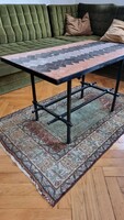 Wrought iron table with marble cover, newspaper holder