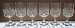 6 old stemmed drinking glasses, incised cross pattern glasses, in one set