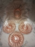 Rózsaszínű üveg süteményes készlet
