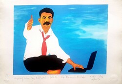 DrMáriás - Nyomj rám egy lájkot! - Sztálin az év menedzsere 24 x 31,5 computer print, merített papír