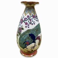 Historicizing Zsolnay vase with peacock decor