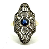 Art deco ring with blue sapphires and diamonds