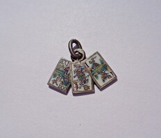 Old silver pendant, fire enamel, depicts cards