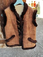 Antique sheep's wool, lambskin folk costume belt, waistcoat.