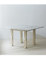 Carrara marble and oak square dining table in the style of Jean Maneval, Dutch 60s