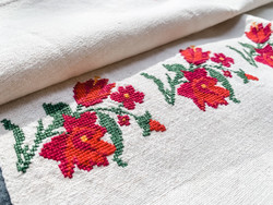 Embroidered linen towel - hand woven with beautiful hand embroidery