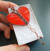 Heart-shaped red glass pendant, handmade product