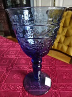 Blue glass cocktail glass with stem, leaf pattern, height 19 cm. He has!