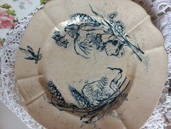 Antique faience plate with a defect