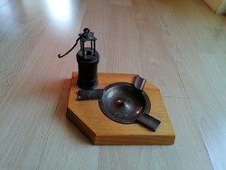 Miner's souvenir - working miner's lamp (copper, batteries) + ashtray