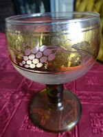 Green stemmed wine glass with a leaf and grape pattern on the side, height 11 cm. He has!