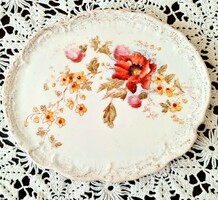 Antique faience imperial bonn pot coaster with poppies, small tray