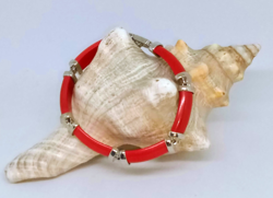 Synthetic red coral bracelet, marked in 925 silver plated socket s09149