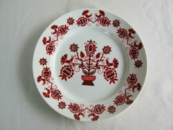 Hollóházi porcelán piros-fekete mintás népi motívumos fali tányér dísztányér