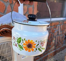 Enamelled beautiful 2-liter floral food barrel food kitchen tool village peasant