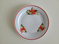 Retro Zsolnay porcelán tányér mikulásvirág mintás régi lapos kis tányér