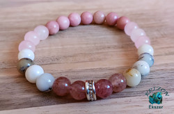 Strawberry quartz - merlinite - rose quartz - rhodonite-thulite mineral bracelet
