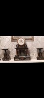 Three-part marble mantel clock in flawless, working condition with mercury pendulums.