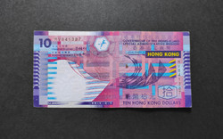 Hong Kong 10 Dollár 2003, VF+, (papír)