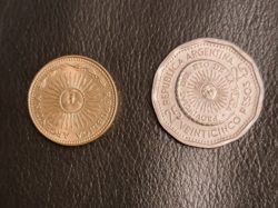 2 pieces. Argentina 1 and 25 pesos (1646)