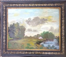 Painting marked Gyula Rudnay - in the countryside by the river