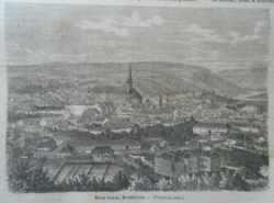 D203384 town of dés, in Transylvania now known as Máramaros etc. -(dej) original woodcut from a newspaper from 1866