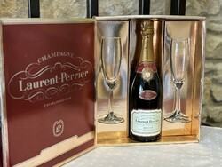 Laurent-perrier brut lp gift box with two champagne glasses - vintage piece from the 90s