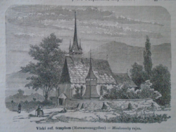 D203383 whiskey ref.Church in Transylvania today vm - original woodcut from an 1866 newspaper