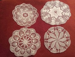 Old, hand-crocheted, lace tablecloth, 4 pcs