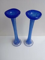 Pair of blue tulip glass vases