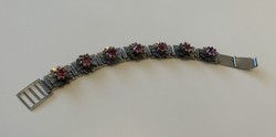 Antique special 3d tiered flower bracelet with polished claw-set pink gemstones