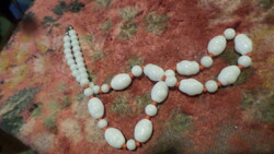 54 Cm, very retro, necklace made of white and coral-colored glass beads.