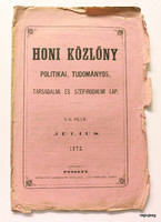 1872      /  HONI KÖZLÖNY  /  Újság - Magyar /   Ssz.:  27839