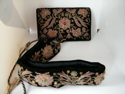 Vintage zardozi metallic thread embroidery velvet handbag, shoulder bag and belt