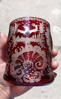 2 Layers of crimson-stained antique etched glass goblet