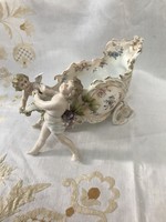 Rare but flawed! A beautiful porcelain holder, a carriage pulled by angels (cherubs).