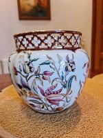 Zsolnay large orchid-patterned basket