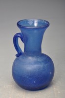 Blue jug, blown, broken. Handmade. Huta glass.