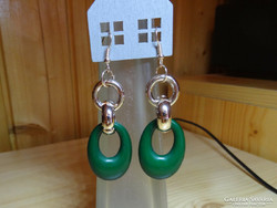 Green oval golden acrylic earrings, showy.