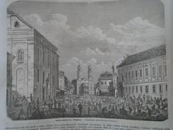 D203415 p2 16 Székesfehérvár vörömarty-tér and main market - original woodcut from an 1866 newspaper
