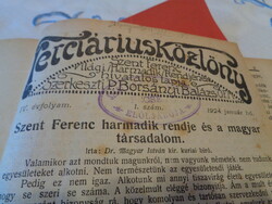 FERENCESEK  KÖZLÖNY  1924 , jan.- decemberig , kötve , jó állapot