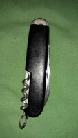 Old steel / black vinyl handle multi-function Swiss army knife + holder as shown in the pictures