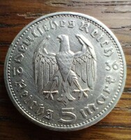 Paul von Hindenburg silver 5 marks 1936