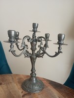 Antique large 5-branch pewter candle holder