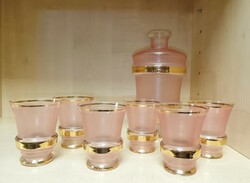 Vintage pink glass glasses and pourer