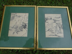 2 pieces on antique original Chinese hand-made paper, so-called Ink drawing on dipped paper gallery pictures